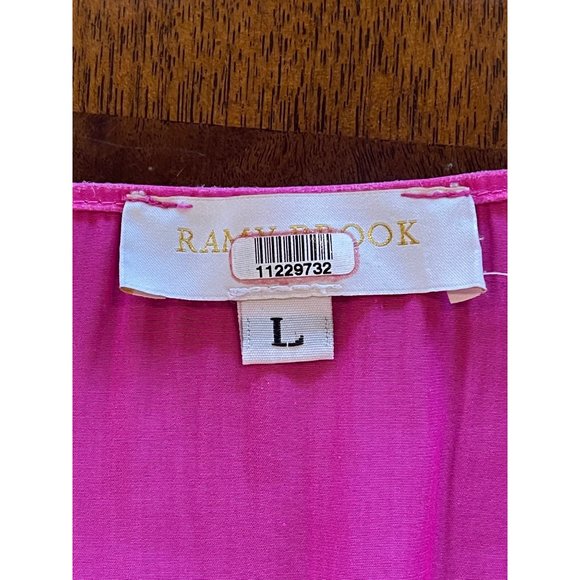 Ramy Brook Hot Pink Raquel Tiered V-Neck Sleeveless Mini Fit & Flare Dress Sze L - Picture 7 of 9